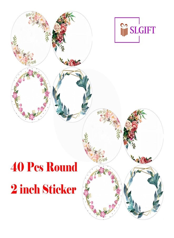 SLGIFT Vinyl Round Floral Theme Sticker, Self-Adhesive Vinyl Stickers, 40 Pieces, 2 x 2 Inches Round Sticker, 4 Unique Designs, R154 - Image 4